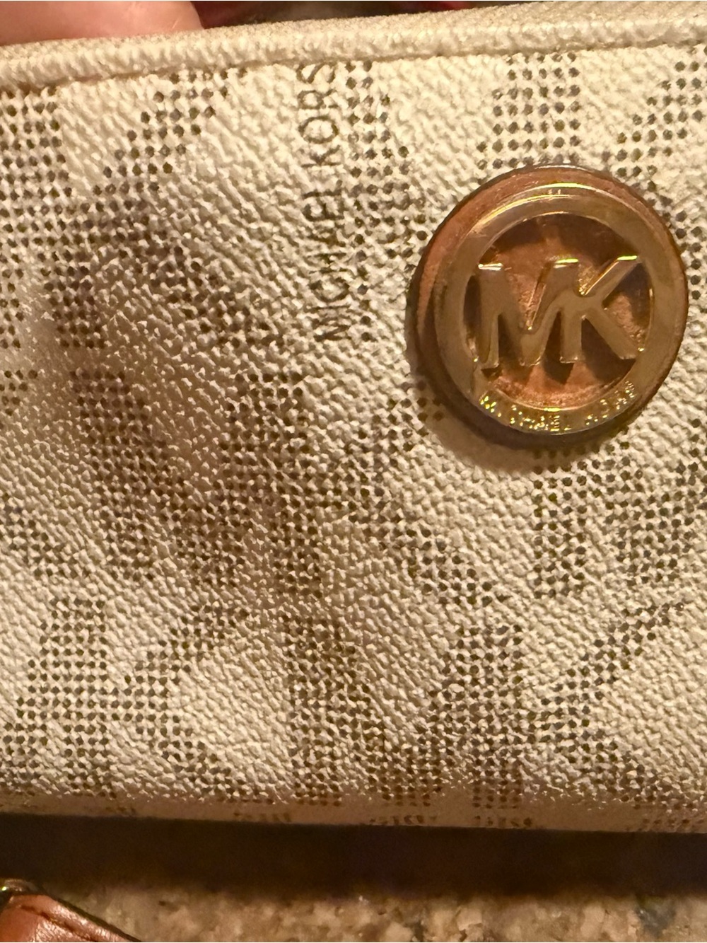 Michael Kors Cream Logo-Print Wallet with Gold MK Medallion medium size